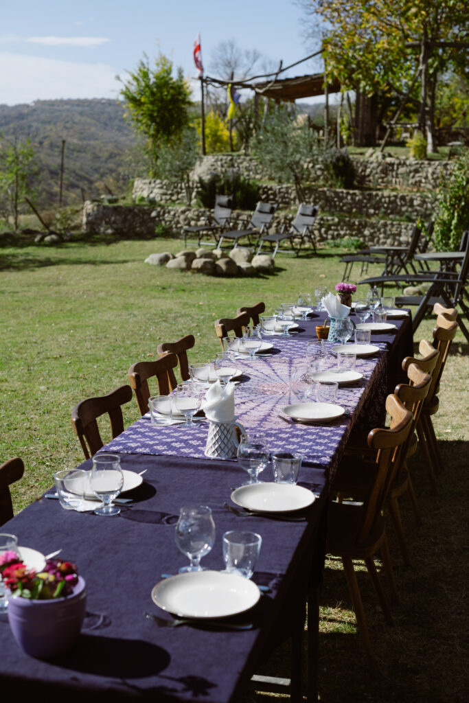A long table laid in the garden at Lost Ridge